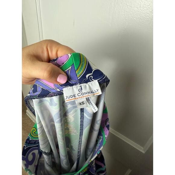 Jude Connally Trixxie Wide Leg Pants Green Purple Paisley Stretch XS Slinky Boho - Picture 7 of 8